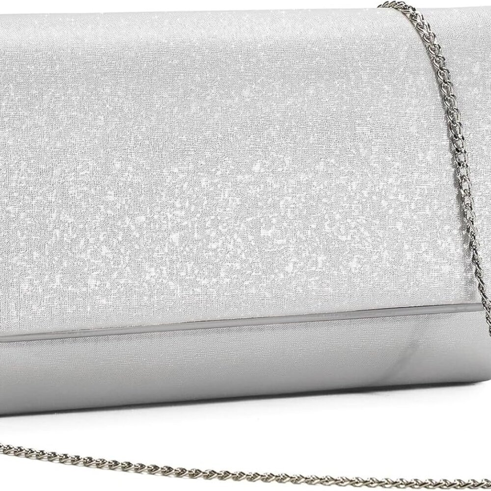 Evening Bag Clutch Purse Leather Silver Crossbody for Weddings Parties